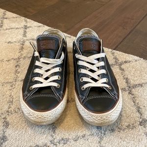 Shoes | Converse Allstar Olive Green Leather Shoes | Poshmark